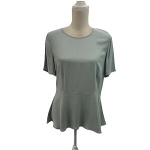 Eileen Fisher 100% Silk Peplum Top Women’s 6 Short Sleeve Pastel Sage